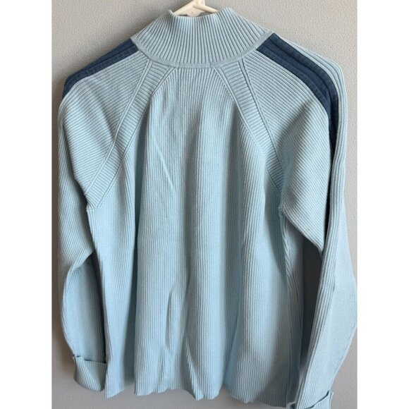 Daisy Fuentes Womens Blue Ribbed Knit Quarter Zip Sweater 1X Cuffed Hem - Picture 2 of 13